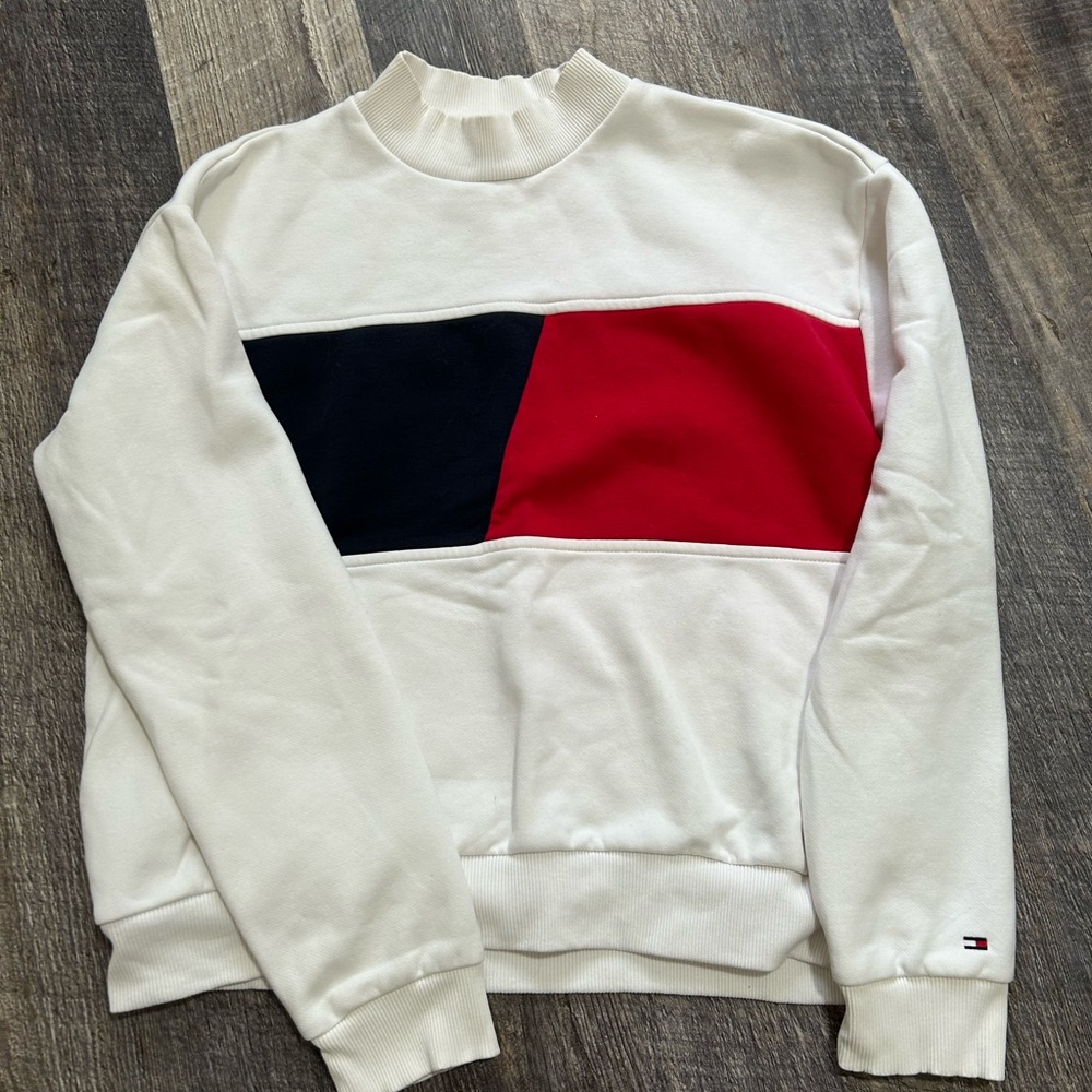 Tommy Hilfiger Red and Black Crew Neck Sweater